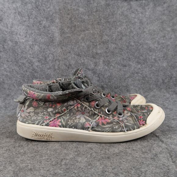 Blowfish Shoes Kids 4 Sneakers Casual Trainer Floral Zip Lace Up Gray Valara - Picture 1 of 11
